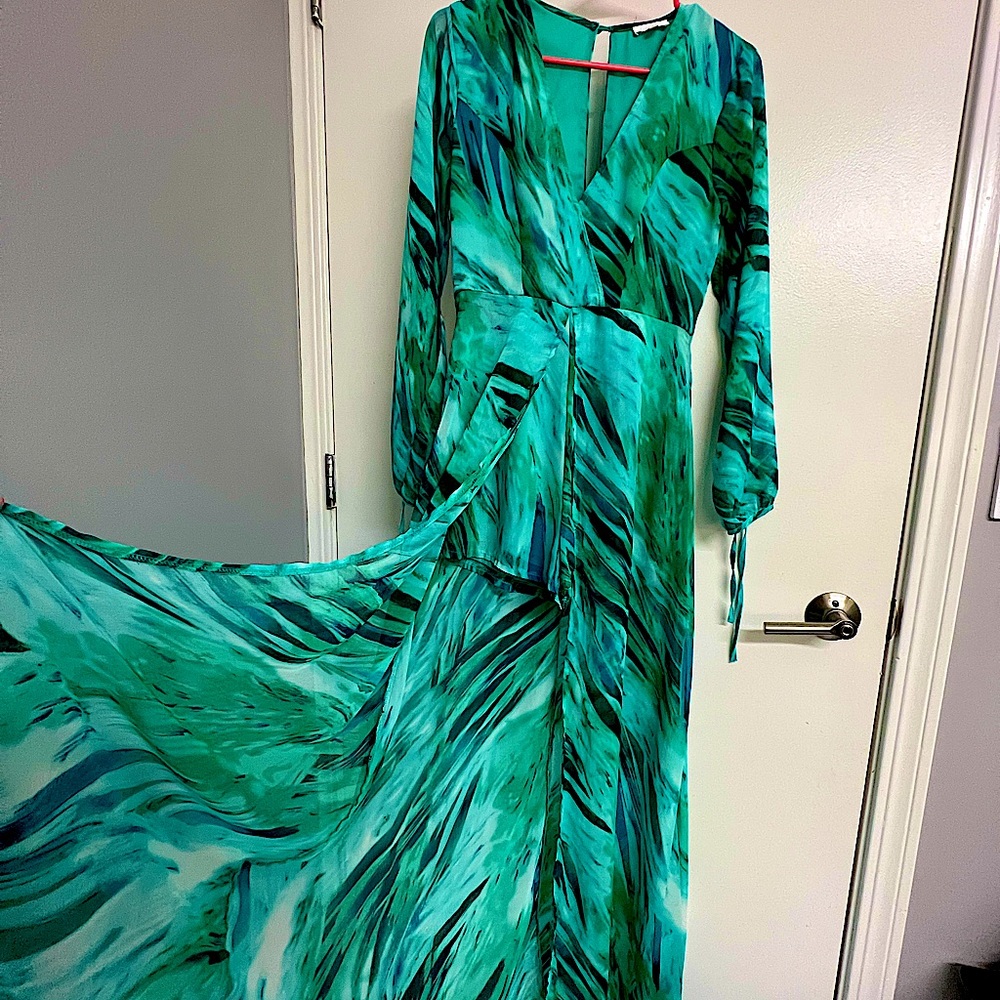 Akira tropical print romper with maxi skirt